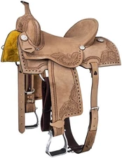 14" Western Roughout Saddle - Amarillo by Royal King - Tooled Roughout Leather