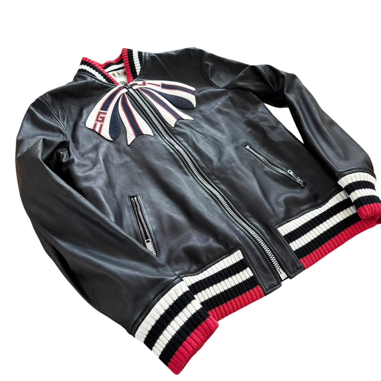 Giacca Bomber Gucci 'Inutilizzata' Trompe L'oeil Fiocco Nappa Pelle 12 Originale