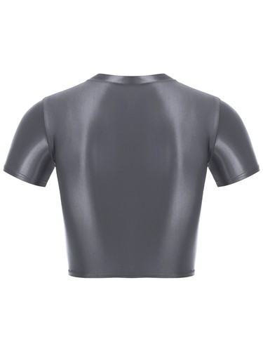 FEESHOW Mens Smooth Short Sleeve Crop Top Solid Color Round Neck Slim AU - Picture 109 of 118