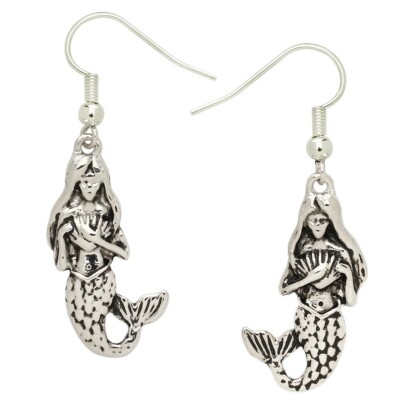 Mermaid Earrings Drop Dangle Beach Sea Life Surfer Starfish Shell SILVER 