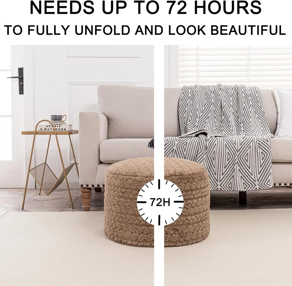 Round Pouf Ottoman 20x14 In Floor Pouffe Ottoman Foot Rest for Couch Living Room - Image 4 of 4