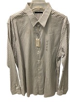Theory Gray  White Striped Long Sleeve Button Down Shirt 17.5