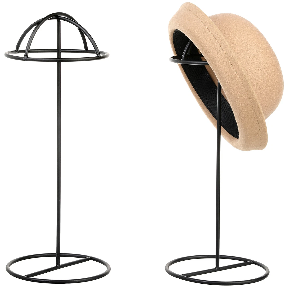 Tabletop Black Metal Hat Holder Rack, Modern Wig/Cap Display Stand, Set of 2