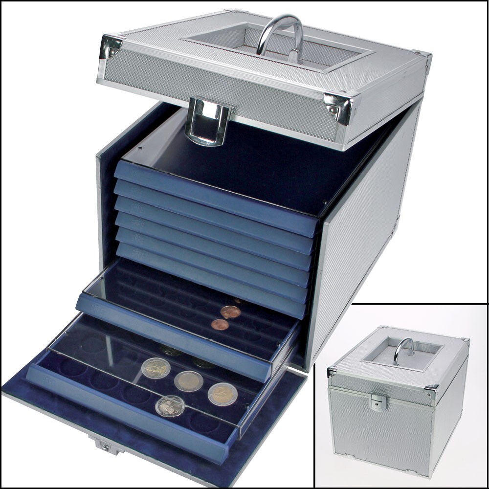 SAFE Alu-Münzkoffer Für 8 Nova-Schubladen – Stapelbar, Abschließbar, 210x220x265 Mm