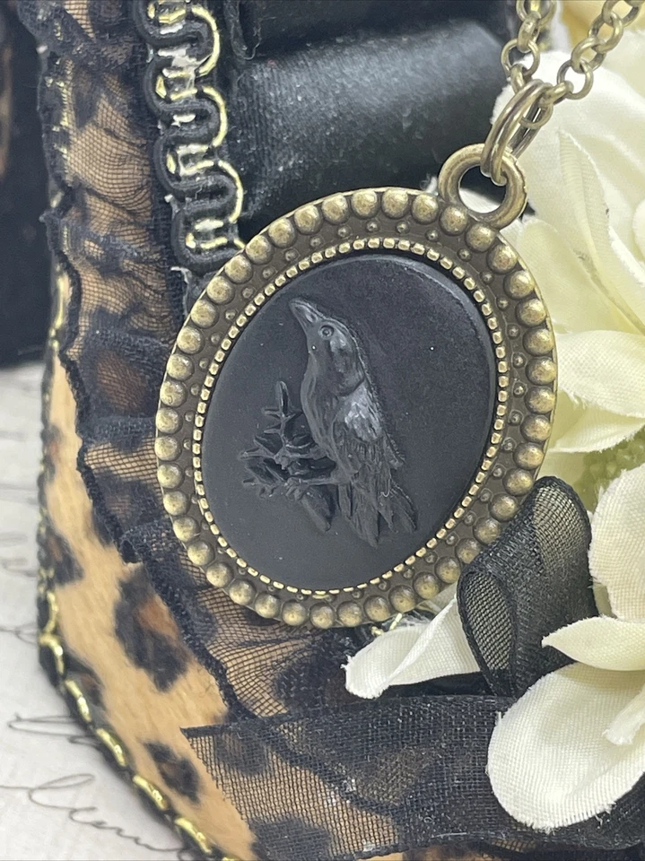 Black Crow Raven Gothic Steampunk Cameo Necklace Mens Womens Gift Wedding party - Image 4 of 4