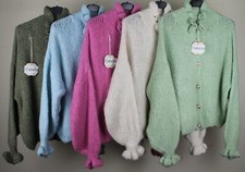 New Spring Ladies Comfy Knitted Italian Casual Warm Frill Neck Cardigan
