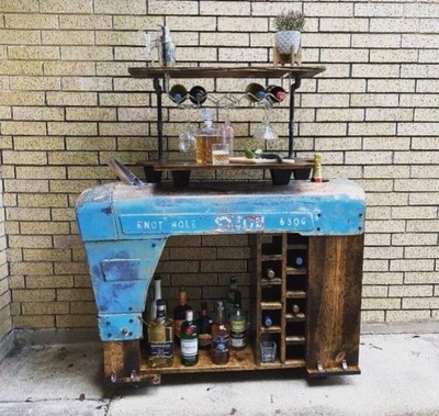 Repurposed Tractor Hood Bar Cart Vintage - Man Cave Bar