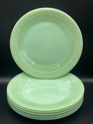 Vintage Fire-King Jadeite Jane Ray 9" Plates – Set of 6 with Heavier Rib Pattern