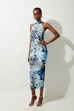 Karen Millen Bodycon Midi Dress UK8 in Blue RRP £289