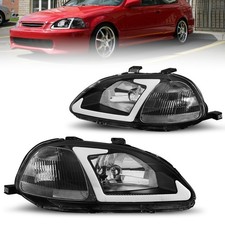 Pair Black Housing Led Drl Headlights Assembly For 1996 1997 1998 Honda Civic Pair Black Housing Led Drl Headlights Assembly For 1996 1997 1998 Honda Civic