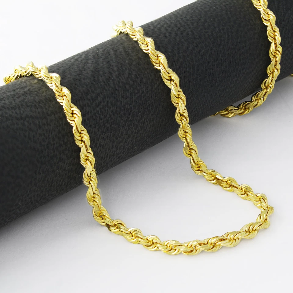 10k Yellow Solid Gold 4mm Mens Diamond Cut Rope Chain Necklace Italian Made 24" - Image 4 of 4