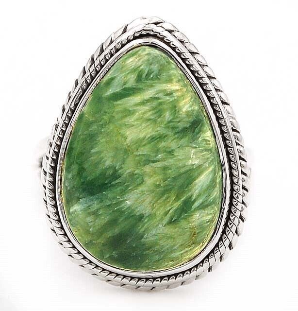 Natural Russian Seraphinite 925 Solid Sterling Silver Ring Jewelry Sz 7 @16-2