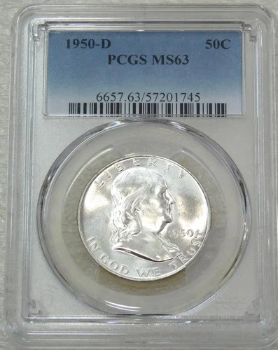 1950-D Franklin Half Dollar PCGS MS63 99% FBL Frosty White PQ New Holder #Y280J