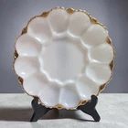 Vintage Anchor Hocking Milk Glass Swirl Deviled Egg Server Plate 22 Kt Gold Trim
