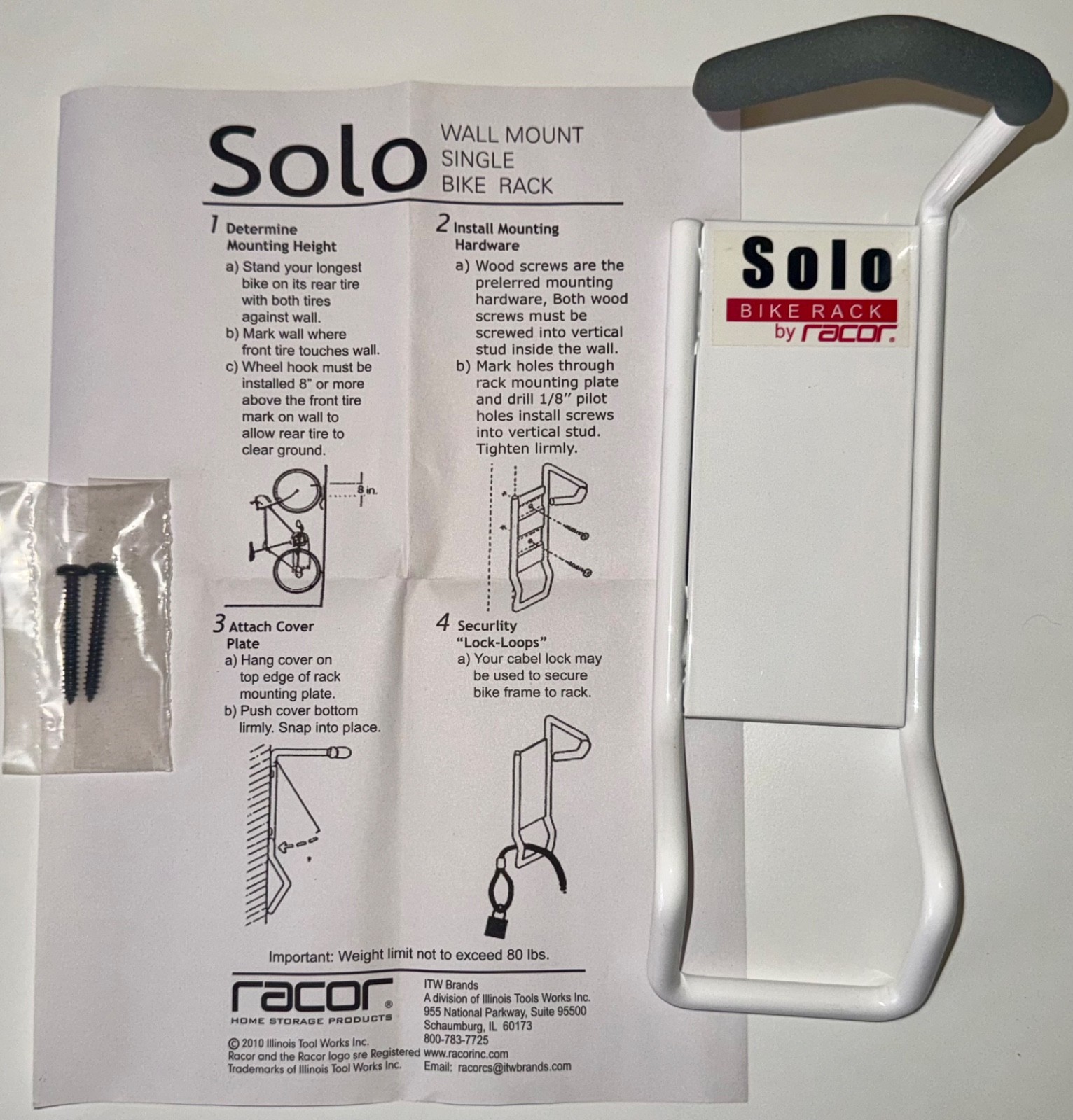 Racor B-1R Solo Bike Rack Single Vertical Hook Wall Mount Bi