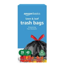 Basics 39 Gallon Lawn & Leaf Heavy Duty Drawstring Trash Bags, 20% Post Consumer