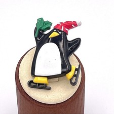 Vintage Hallmark Cards Penguin Ice Skates Christmas Brooch Pin Acrylic Retro 90s