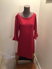 MIK Red Bell Sleeve Rear Zip Dress Poly Stretch Size Medium
