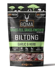 Boma Biltong Garlic & Herb | Air-Dried Grass Fed, GRASS FINISHED Beef Jerky S...
