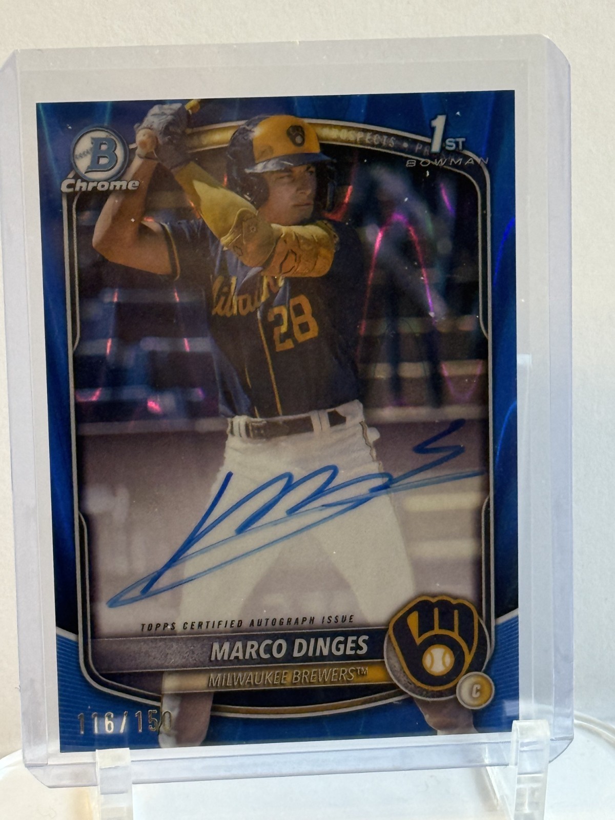 2025 Bowman Chrome 1st Blue RayWave Auto /150 Marco Dinges CPA-MD