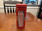 Vintage Coca-Cola Straw Dispenser Tin Red Metal Container with Wooden Knob 2003