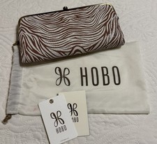 New Hobo Double Frame Lauren Clutch Wallet Ginger Zebra Dust Bag NWT