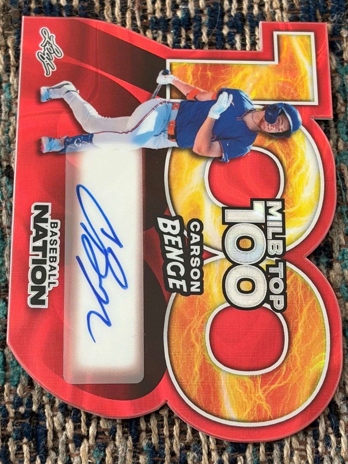 Superfractor Carson Benge Auto 2025-Leaf Baseball Nation 1/1 Top 100 Die Cut view 8