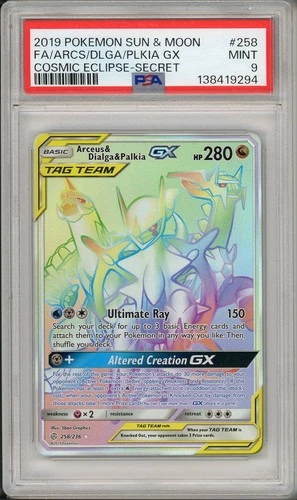 2019 Pokemon Sun & Moon Cosmic Eclipse Arceus Dialga Palkia Gx #258 PSA 9