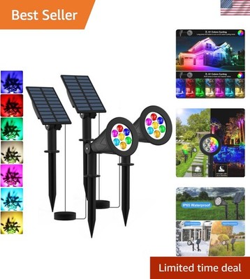 2-Pack Adjustable Solar Landscape Spotlights - RGB Color Changing Outdoor Lights