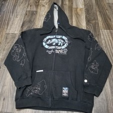 Ecko Unltd Hoodie Mens Medium Black Full Zip Y2k Actual Factual Streetwear