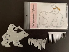 Polar Bears rubber stamp Cub Winter Wildlife + Icicles & Bear cutting dies lot