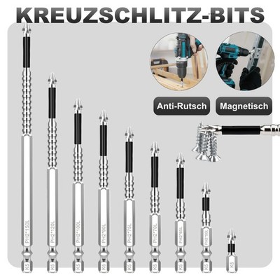 6-9 Stück PH2 S2 Bit  Magnetisch K5 Anti-Rutsch Kreuzschlitz Bits 25mm - 150mm