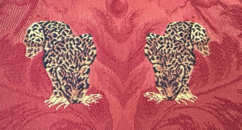 High End Designer Red Damask Throw Pillow with TIgers and Brush Trim ZZ574 - Picture 2 of 7
