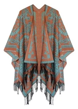 Urban CoCo Women's Printed Tassel Open front Poncho Cape Wrap Shawl (Series