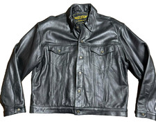 Unik Ultra Premium Black Leather Motorcycle Bomber Jacket Size Large EUC