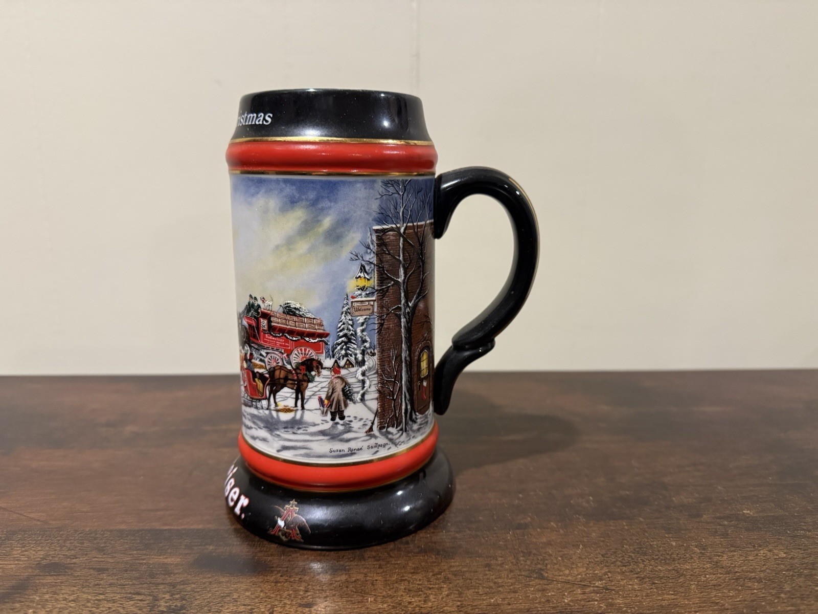 Lot of 3 Vintage Budweiser Holiday Christmas Beer Steins 1990-192 Clydesdales