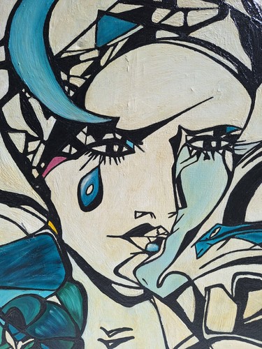 Peinture huile sur toile abstrait grand tableau scène fantastique - Photo 5 sur 8
