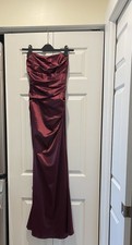 Davids Bridal Bridesmaid Gown Sz 2 in Wine Strapless Ruched Mermaid $229