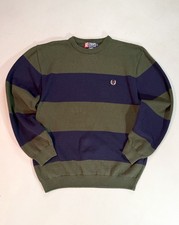 Vtg Chaps Ralph Lauren Mens Sz L Pullover Green Blue striped Jumper Sweater HR