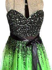 NWOT Alyce Designs Prom Dress Sz4 Green Black Sequin Tulle Ballgown Formal