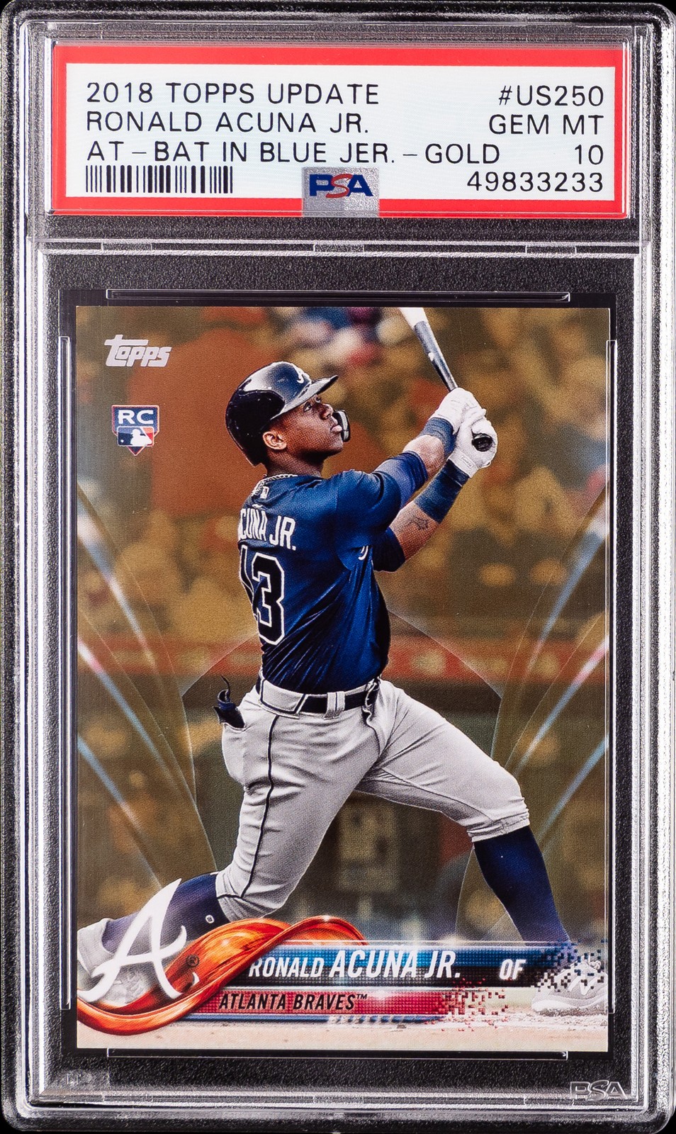 2018 TOPPS UPDATE GOLD #US250 RONALD ACUNA JR. ROOKIE RC #/2018 PSA 10