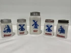 Vintage Hazel Atlas Milk Glass Dutch Shaker Lot Of 5 Advertising Label Rare