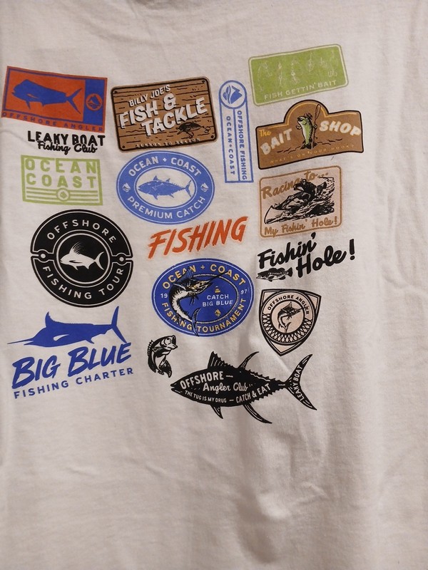 NWT Ocean + Coast Men's 2XL 100% Cotton White Short Sleeved T-Shirt With Fishing