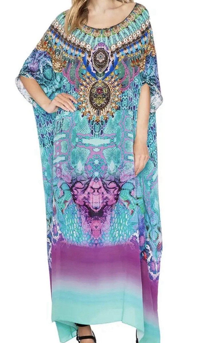 【CAMILLA】embellished プリント silk-organza kaftan Rare CAMILLA KAFTAN Long RNK DRESS - TIDES OF AURORA Silk