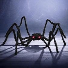 Giant 4 Ft Black Spider with Flexible Legs  Glowing Red Eyes for Halloween