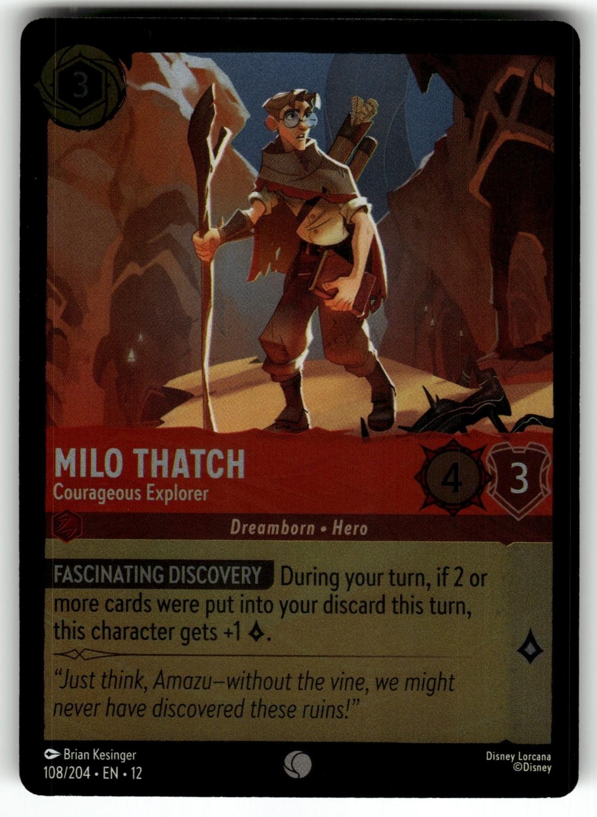 Milo Thatch - Courageous Explorer 108/204 Wilds Unknown Lorcana Cold Foil NM