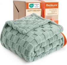Bedsure GentleSoft Sage Green Throw Blanket for Couch - Checkered Fleece Blanket