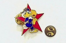 Vintage Olympic Cartoon Duck Lapel Pin Red Star Enamel Baseball Double Clutch