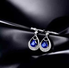 2Ct Pear Cut Lab-Created Blue Sapphire DropDangle Earring 14k White Gold Plated