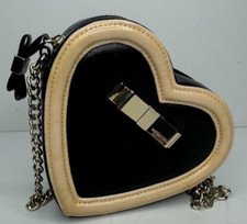 Victoria's Secret Bow Pink/ Black Heart Crossbody Bag Clutch W/ Gold Chain CUTE